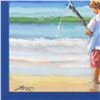 Image 2 : Lucelle Raad, "Little Fisherman" Framed Original Acrylic Painting on Canvas, Hand Signed with Letter