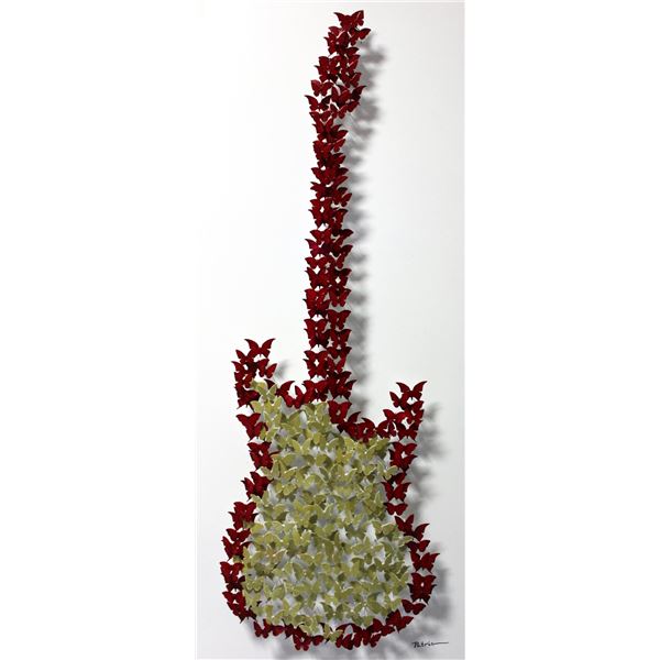 Patricia Govezensky- Original 3D Metal Art on Wood "Guitar"