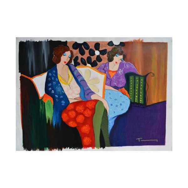 Itzchak Tarkay (1935-2012) - "Brief Respite" One-of-a-Kind Over Paint on Canvas, Hand Signed with Ce