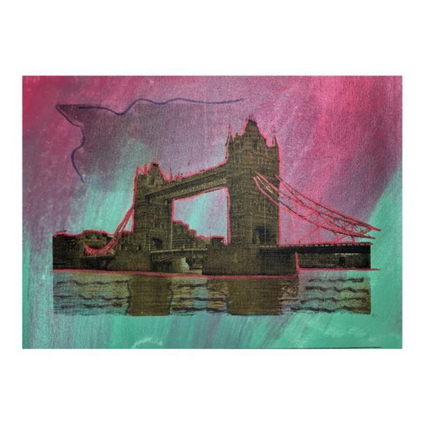 Steve Kaufman (1960-2010), "London Bridge" Hand Signed and Numbered Limited Edition Hand Pulled silk