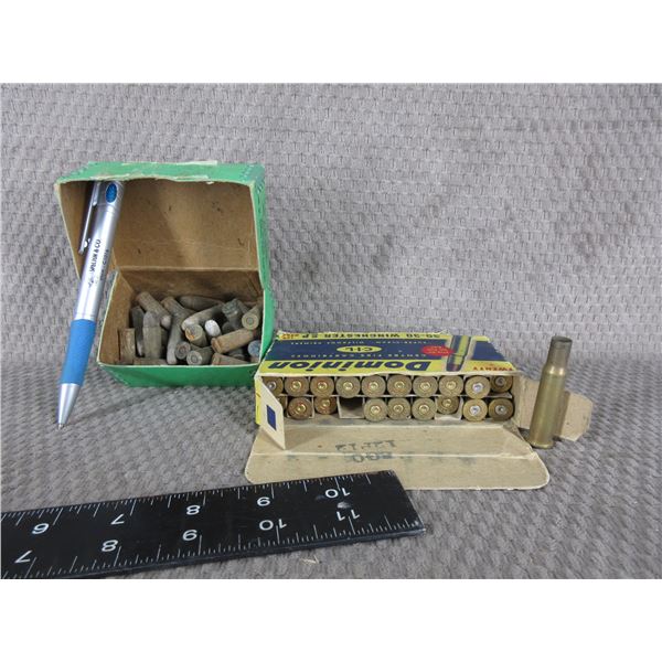 Box 30-30 Brass and Box of Various Pistol Cartridges