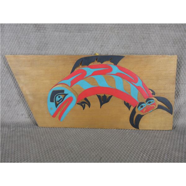 Indigenous Carved Spring Salmon on Red Cedar