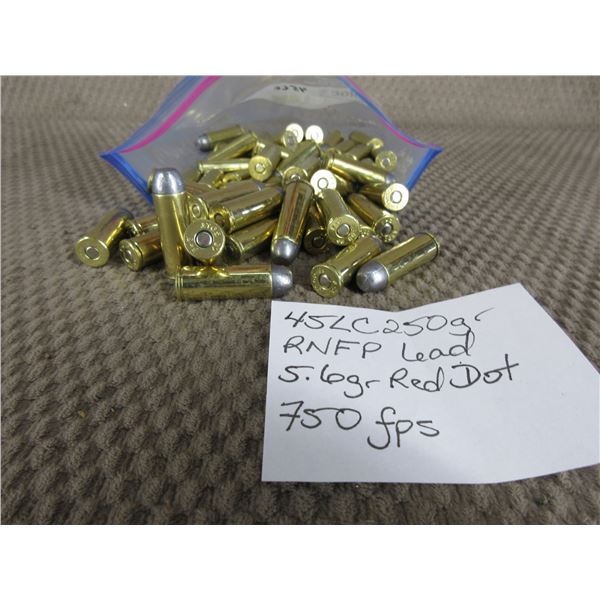 45 Long Colt - Bag of 50 Rnds - Reloads sold as componets