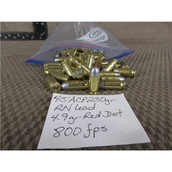 45 ACP - Bag of 50 Rnds - Reloads sold as componets