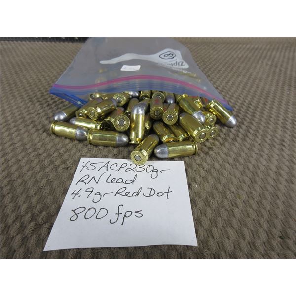 45 ACP - Bag of 50 Rnds - Reloads sold as componets