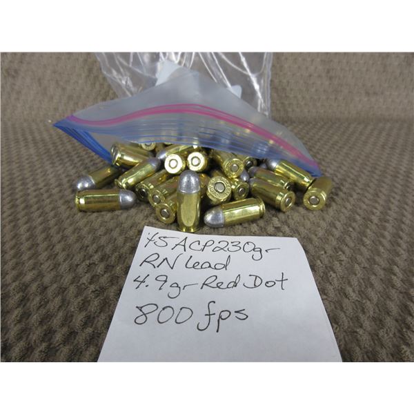 45 ACP - Bag of 50 Rnds - Reloads sold as componets