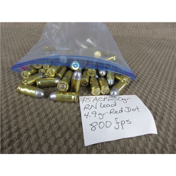 45 ACP - Bag of 50 Rnds - Reloads sold as componets