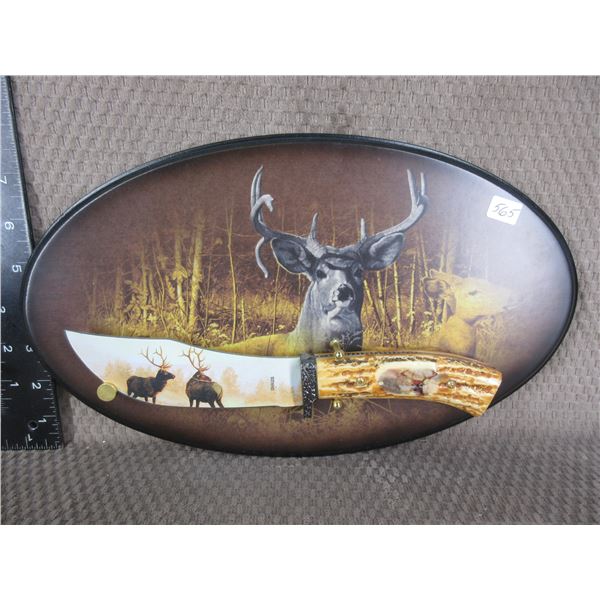Wall Mounted Knife with Picture Elk on Blade
