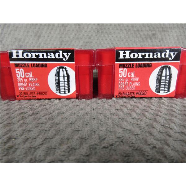 50 Caliber Muzzle Loading Hornady Bullets 2 Boxes of 20