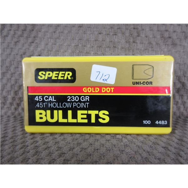 Speer 45 Cal 230 Gr .451 HP - Box 100 Unopened