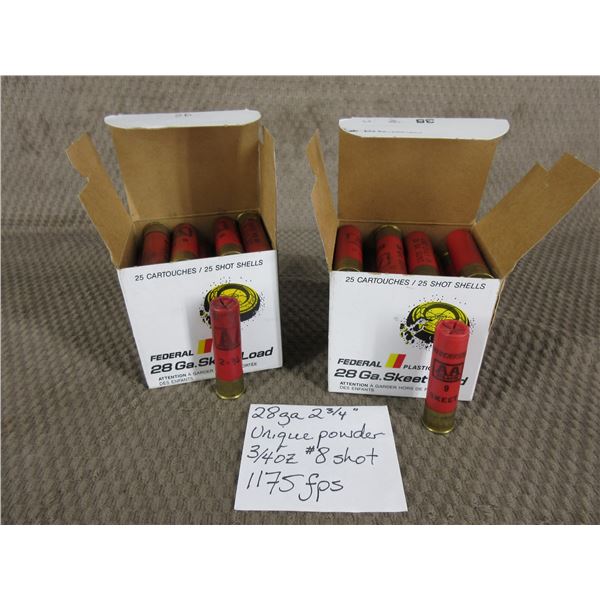 28 Ga 2 3/4" 2 Boxes of 25 - Reloads sold as componets