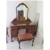 Image 2 : Wooden Vanity Table w/ 4 Drawers, Attached Mirror & Bench Seat 46"x19"x32"