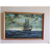Image 2 : Framed Original Painting, Clipper Sailing Ship, Signed by Artist E. Hozier (?) 38"x26"