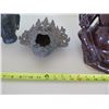 Image 8 : Qty 4 Vintage Buddha Figures: 2 Metal Heads, Black Head & Elephant