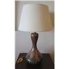 Image 1 : Ceramic Lamp w/ Green and Brown Glaze & Off-White Shade 33"H