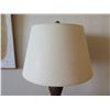Image 2 : Ceramic Lamp w/ Green and Brown Glaze & Off-White Shade 33"H