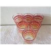 Image 2 : Qty 6 Clear Juice Glasses w/ Yellow & Red Stripe Design 3"x5"H