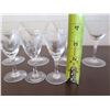 Image 8 : Qty 4 Etched Martini Glasses, 4 Cordial Glasses & Wine Goblet 3.5"-5"H