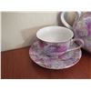 Image 2 : Qty 2 Teacups w/ Saucers & Lidded Teapot w/ Floral Design & Gold Accents