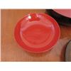 Image 2 : Qty 13 Misc Size Red Lacquered Bowls & 4 Round Plates w/ Leaf Design