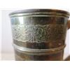 Image 8 : Qty 2 Etched Metal Mugs: Dunlop Best English Pewter & Footed Floral