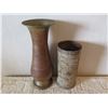 Image 2 : Qty 2 Metal Vases: 12" Footed w/ Curved Lip & 8.5" Cylinder Signed BL/MS