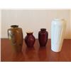 Image 2 : Qty 4 Decorative Vases: Etched Metal, Red Ceramic, Rose Design & 12" White