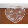 Image 2 : Heart Shape Glass Bowl w/ Scalloped Edges & Etched Flowers & Gold Accents 11"D