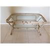 Image 2 : Qty 2 Wicker Bamboo End Tables w/ Glass Tops 23"x22"x18" & Coffee Table 40"L