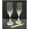 Image 2 : Qty 2 Champagne Flutes w/ Grooved Pedestal Stem 9"H