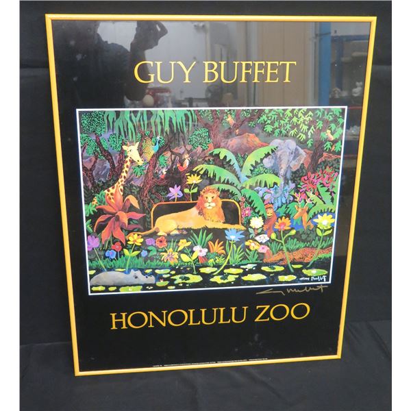 Framed Guy Buffet Honolulu Zoo Poster, Signed 23"x30"