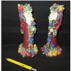 Image 1 : Qty 2 Santa w/ Fruit Candleholders 8.5" Tall