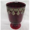 Image 2 : Burgundy Glass Vase w/ Metal Accent, Made in India (cracked rim) 8.5"H