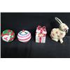 Image 2 : Glazed Porcelain: Italy Sugar Bowl, Fitz & Floyd Present, Mackenzie Child Rabbit, etc