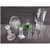Image 2 : Qty 8 Glass Items: Bud Vases, Candleholder, Tall Pitcher, Heart Dish & Round Vase