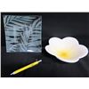 Image 1 : Square Leaf Etched Glass Tray 8" & Glazed Plumeria Bowl 2.5"H