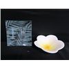 Image 2 : Square Leaf Etched Glass Tray 8" & Glazed Plumeria Bowl 2.5"H