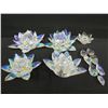Image 2 : Qty 4 Lead Crystal Colored Water Lilies, Made in Hawaii & Glass Candleholder
