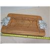 Image 8 : Qty 2 Carved Wooded Trays w/ Metal Ornamentation, Green Stone Cheese Board (Round 12" Dia, Rectangle