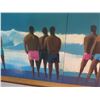 Image 8 : 18-Foot Long Surfing Beach Scene Art Signed by Artist Austen in Wood Frame 18'L x 53"W
