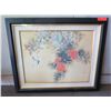 Image 1 : Floral Art Work Signed David Lee 78 w/ Maker's Mark in Wood Frame 37"x31" (has cosmetic damage)