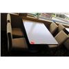 Image 1 : White Table w/ Pedestal Base 48"x36"x30" w/ 4 Upholstered Wooden Chairs