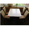 Image 2 : White Table w/ Pedestal Base 48"x36"x30" w/ 4 Upholstered Wooden Chairs