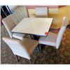 Image 1 : White Table w/ Pedestal Base 36"x30"x30" w/ 4 Upholstered Wooden Chairs