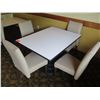 Image 2 : White Table w/ Pedestal Base 48"x36"x30" w/ 4 Upholstered Wooden Chairs