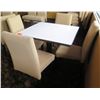 Image 1 : White Table w/ Pedestal Base 36"x36"x30" w/ 4 Upholstered Wooden Chairs