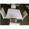 Image 2 : White Table w/ Pedestal Base 36"x36"x30" w/ 4 Upholstered Wooden Chairs