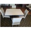 Image 2 : White Table w/ Pedestal Base 48"x36"x30" w/ 4 Upholstered Wooden Chairs