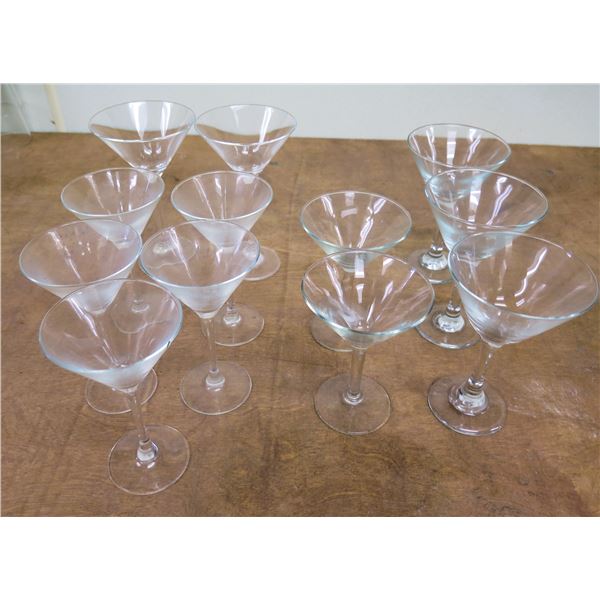 Qty 11 Stemmed Martini Glasses 5.5"-7.5"H x 4"D