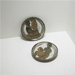French, plates, pair, c. 1975, glazed earthen
